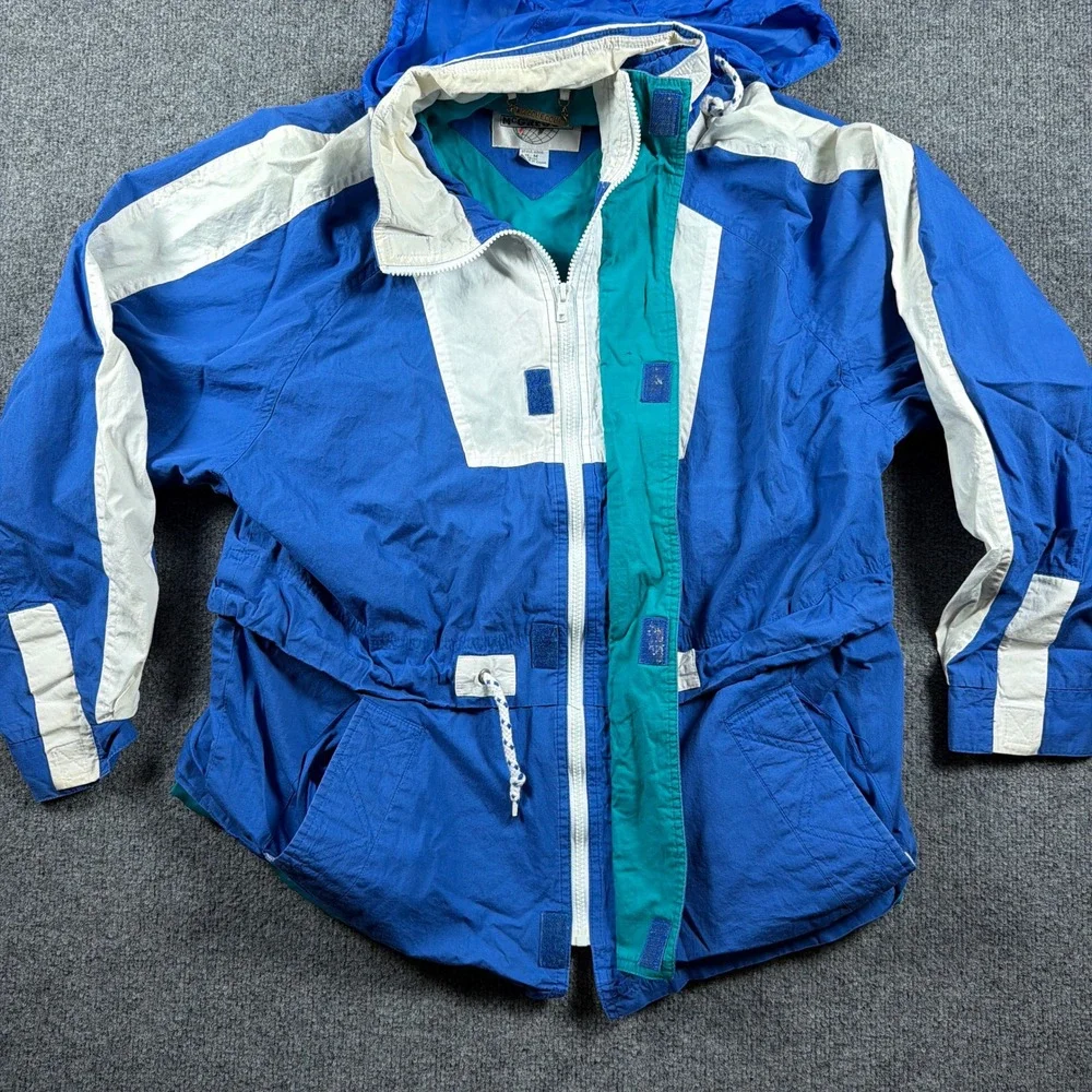 Vintage McGregor Windbreaker Jacket Mens Medium Blue White Stowaway Hood